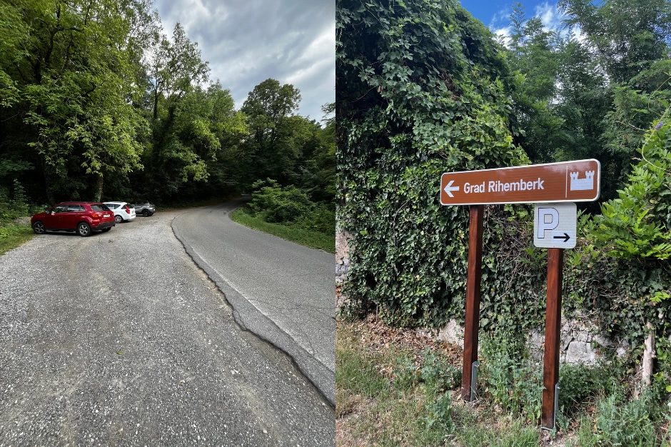 Gravel parking and signs for rihemberk castle
