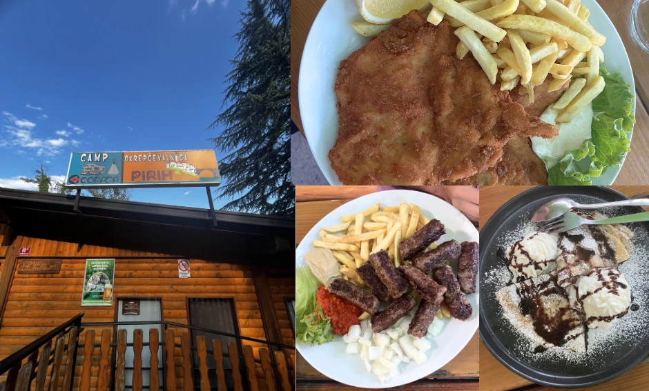 Sign for restaurant pirih and three plates of food from their menu