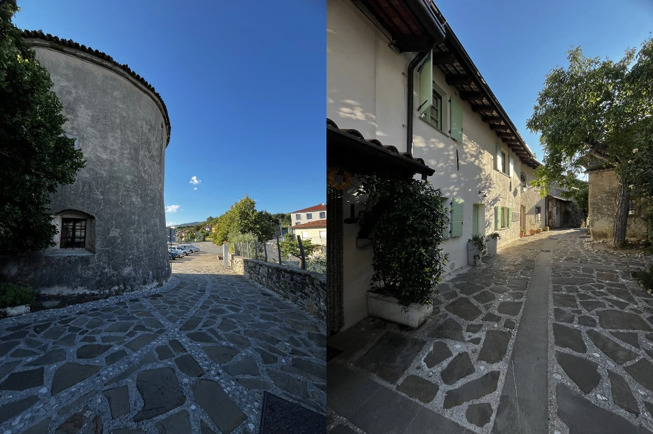 stone street in the village of Šmartno with stone road and quaint houses