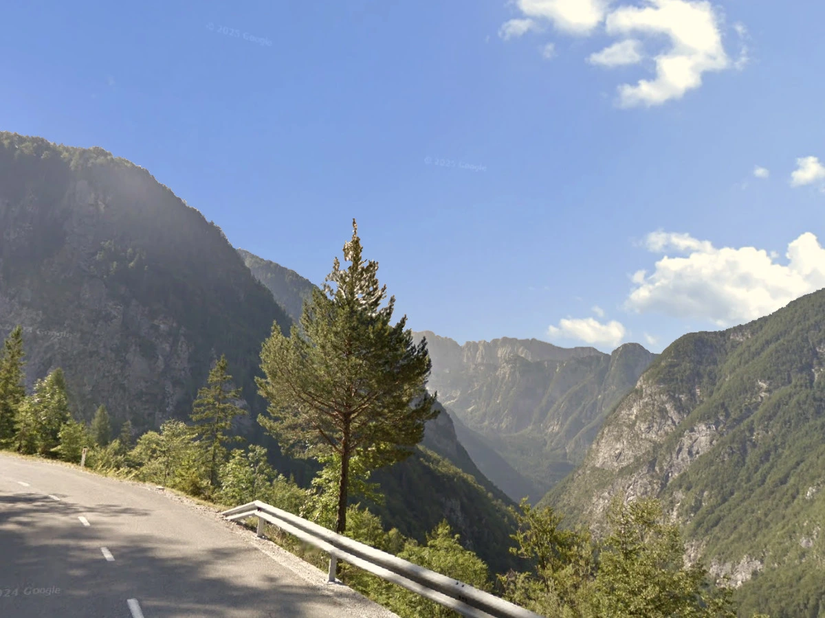 View of mountains and greenery from Vršič mountain pass